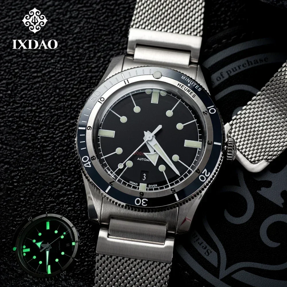 Luxury men's stainless steel dive watch with luminous hands and markers for underwater visibility.