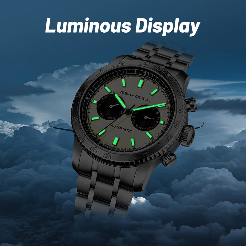 Seagull 43mm Men Automatic Mechanical Watch Panda Eye GMT Dual Calendar Wristwatch Tachymeter Pilot Watches Clock 6177 2025 New