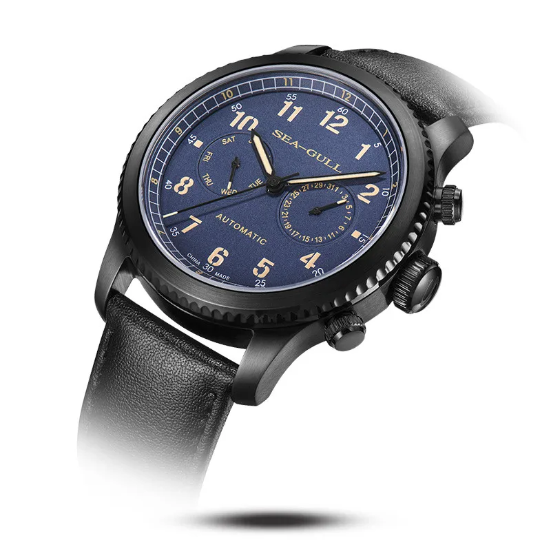 Seagull Men's Watch Fashion Multifunction Belt Sapphire Luminous Automatic Mechanical Watch Pilot Series Wristwatch 819.33.6080H