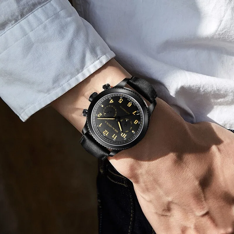 Seagull Men's Watch Fashion Multifunction Belt Sapphire Luminous Automatic Mechanical Watch Pilot Series Wristwatch 819.33.6080H