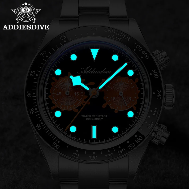 ADDIESDIVE VK64 Watches Men New Quartz Wristwatch Luxury Ceramic Bezel Chronograph BGW9 Luminous Diving 100m Waterproof AD2520