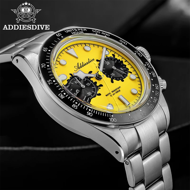 ADDIESDIVE VK64 Watches Men New Quartz Wristwatch Luxury Ceramic Bezel Chronograph BGW9 Luminous Diving 100m Waterproof AD2520