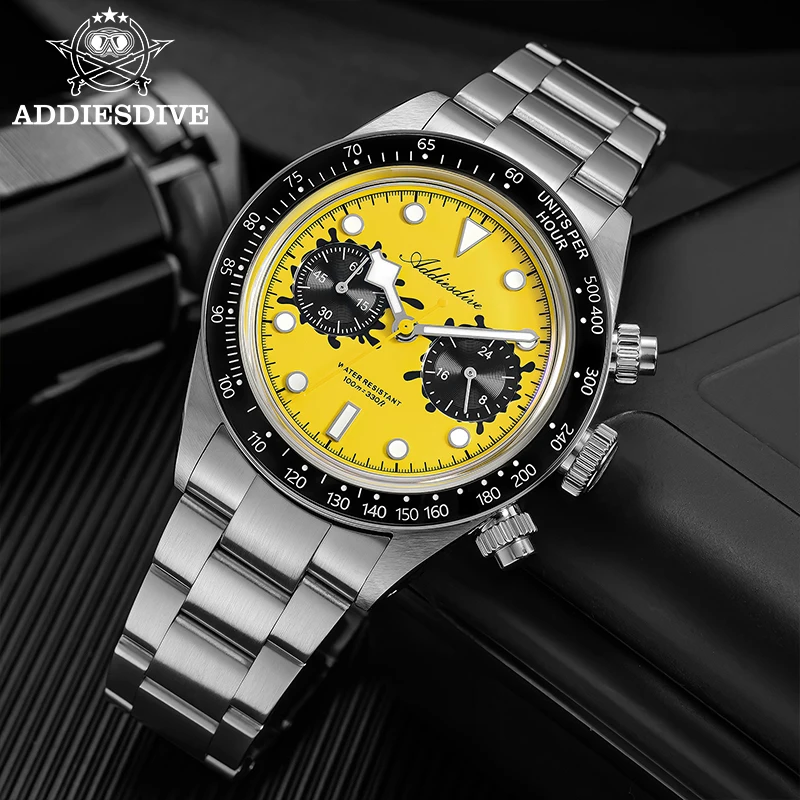 ADDIESDIVE VK64 Watches Men New Quartz Wristwatch Luxury Ceramic Bezel Chronograph BGW9 Luminous Diving 100m Waterproof AD2520