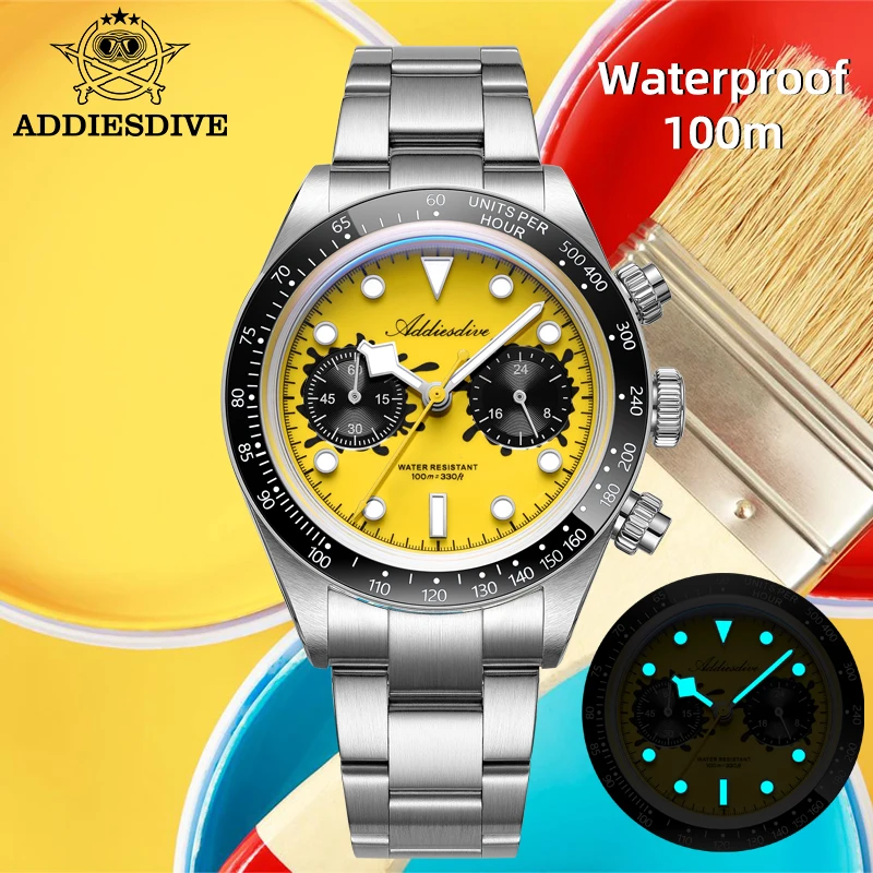 ADDIESDIVE VK64 Watches Men New Quartz Wristwatch Luxury Ceramic Bezel Chronograph BGW9 Luminous Diving 100m Waterproof AD2520
