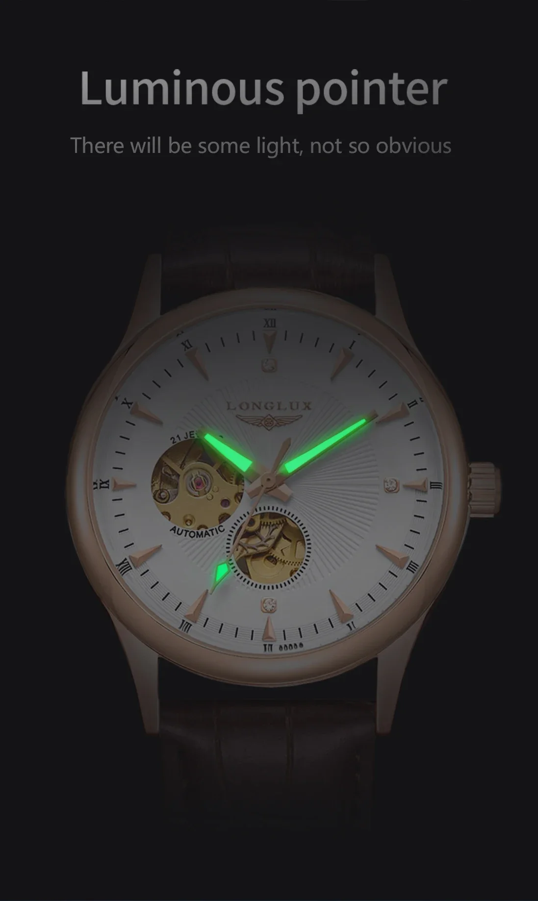 LONGLUX automatic watch elegant style wholesale mechanical wristwatches skeleton rome waterproof  mens watch men gift
