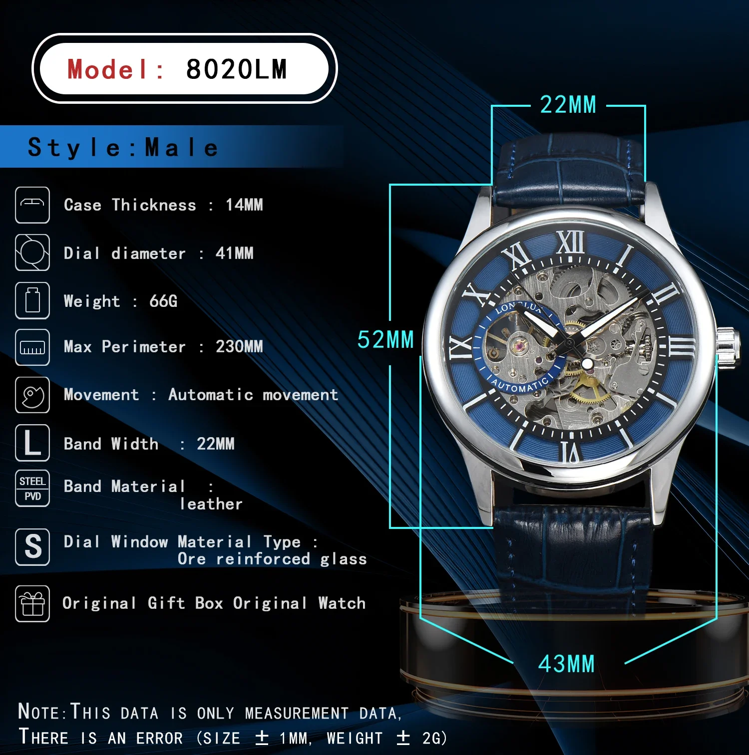 LONGLUX automatic watch rome wholesale mechanical wristwatches waterproof hollow leather mens watch men gift