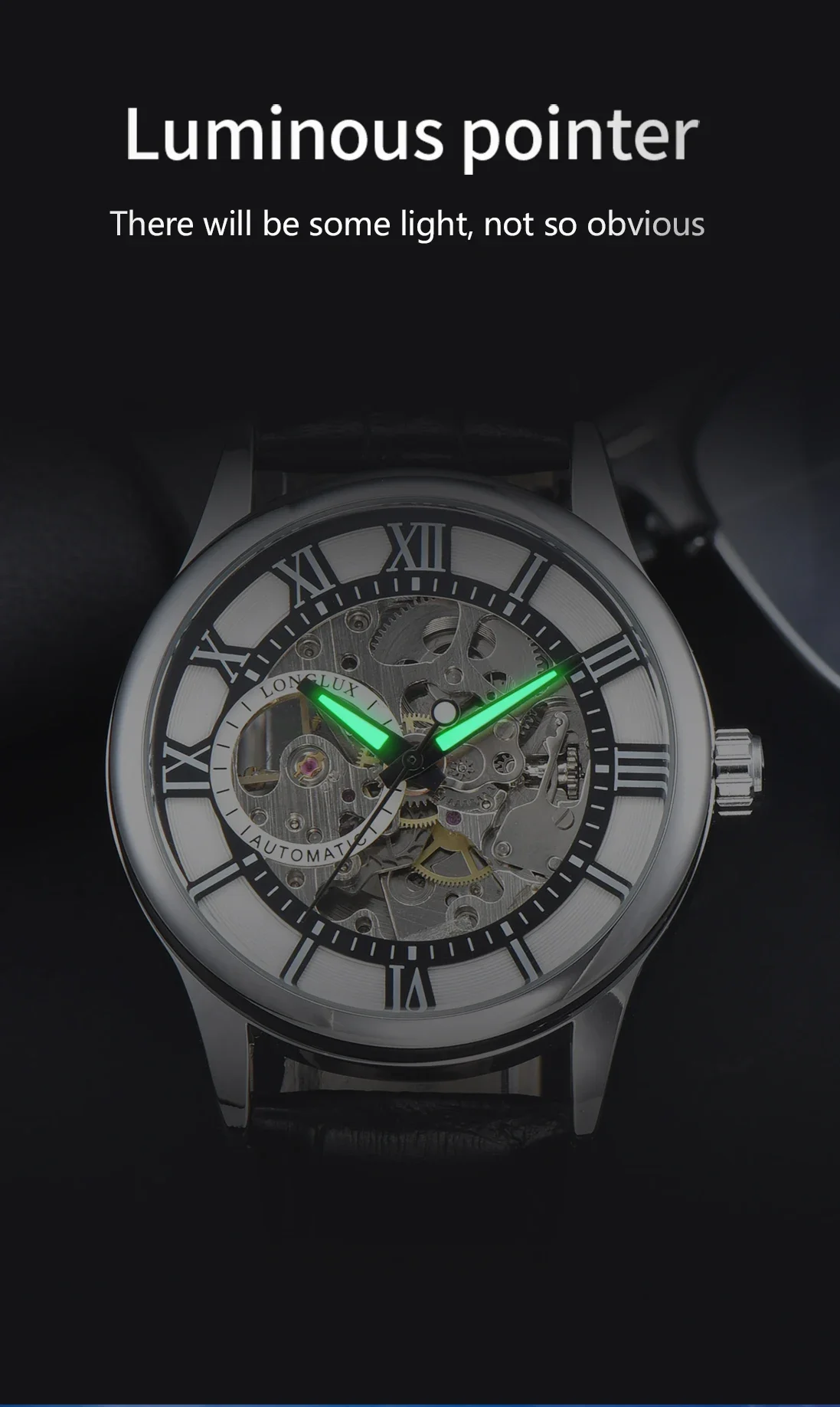 LONGLUX automatic watch rome wholesale mechanical wristwatches waterproof hollow leather mens watch men gift