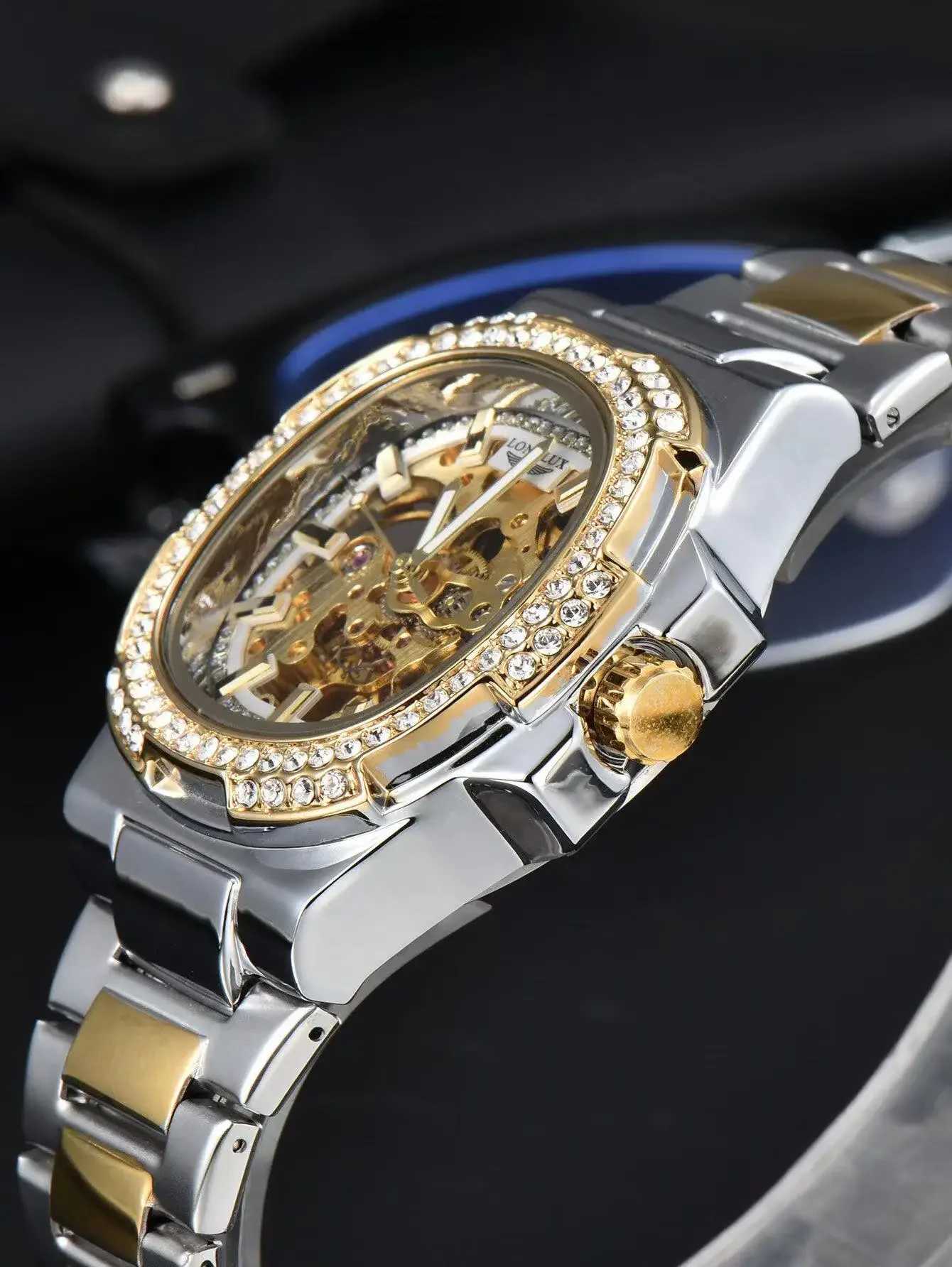 LONGLUX automatic man watch luxury stainless steel wholesale mechanical wristwatches skeleton waterproof diamond watch man watch