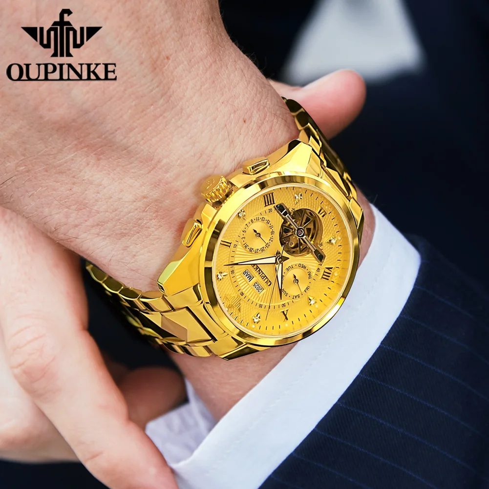 OUPINKE Mens Watch Automatic Mechanical Wristwatch Waterproof Luminous Luxury Man Watches Tungsten Steel 3265