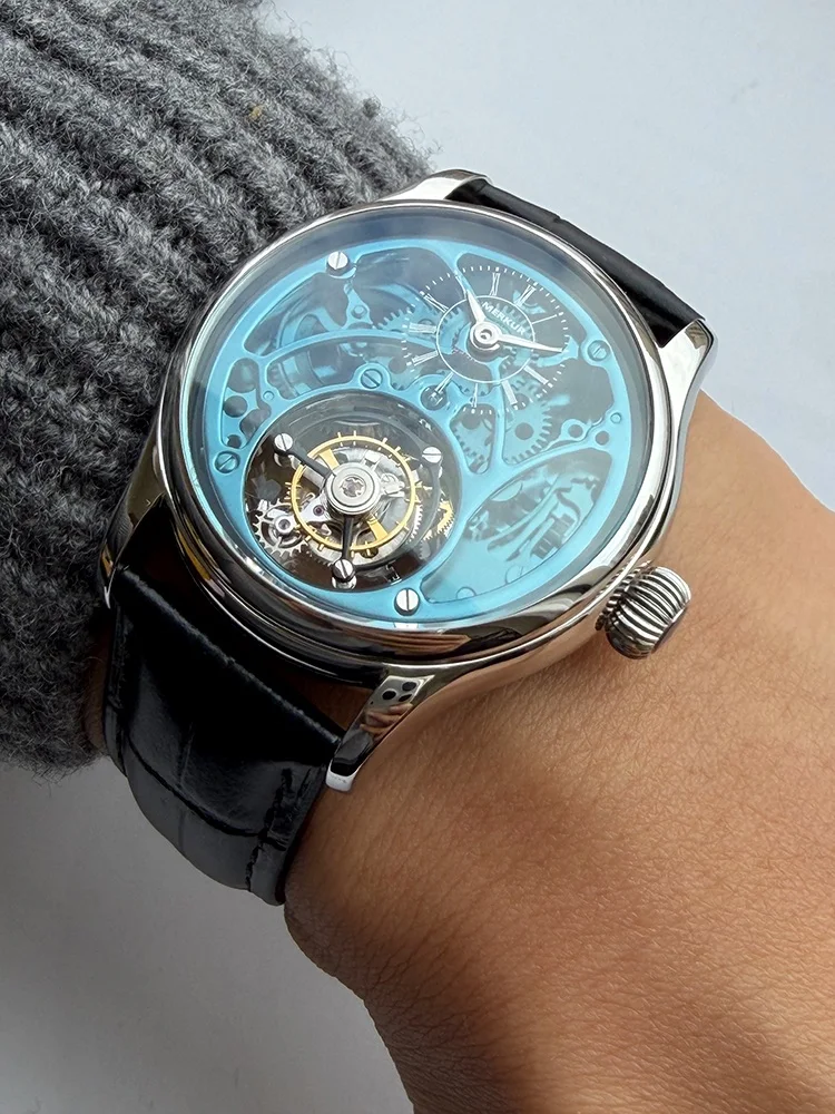 Merkur 100% Tourbillon Watch Transparency Skeleton Men's Sapphire Watch For Men Mechanical Wristwatches Relogio Masculino 42mm