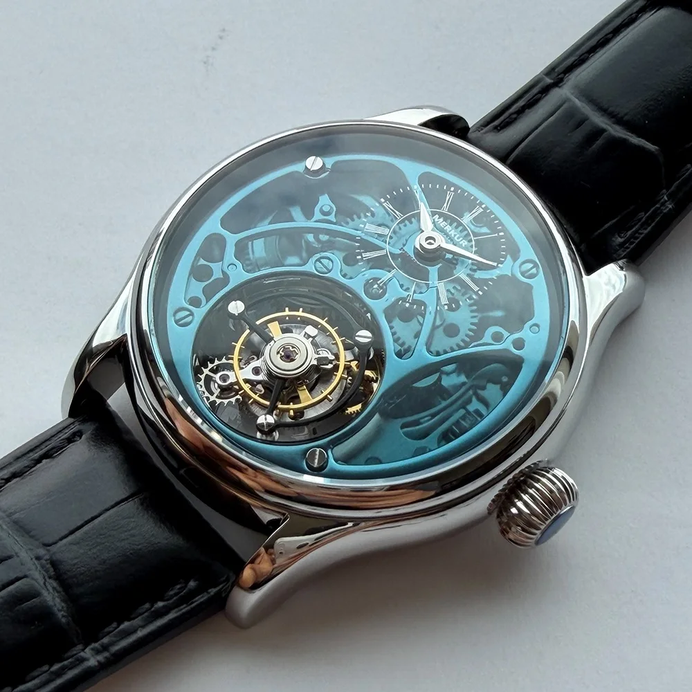 Merkur 100% Tourbillon Watch Transparency Skeleton Men's Sapphire Watch For Men Mechanical Wristwatches Relogio Masculino 42mm