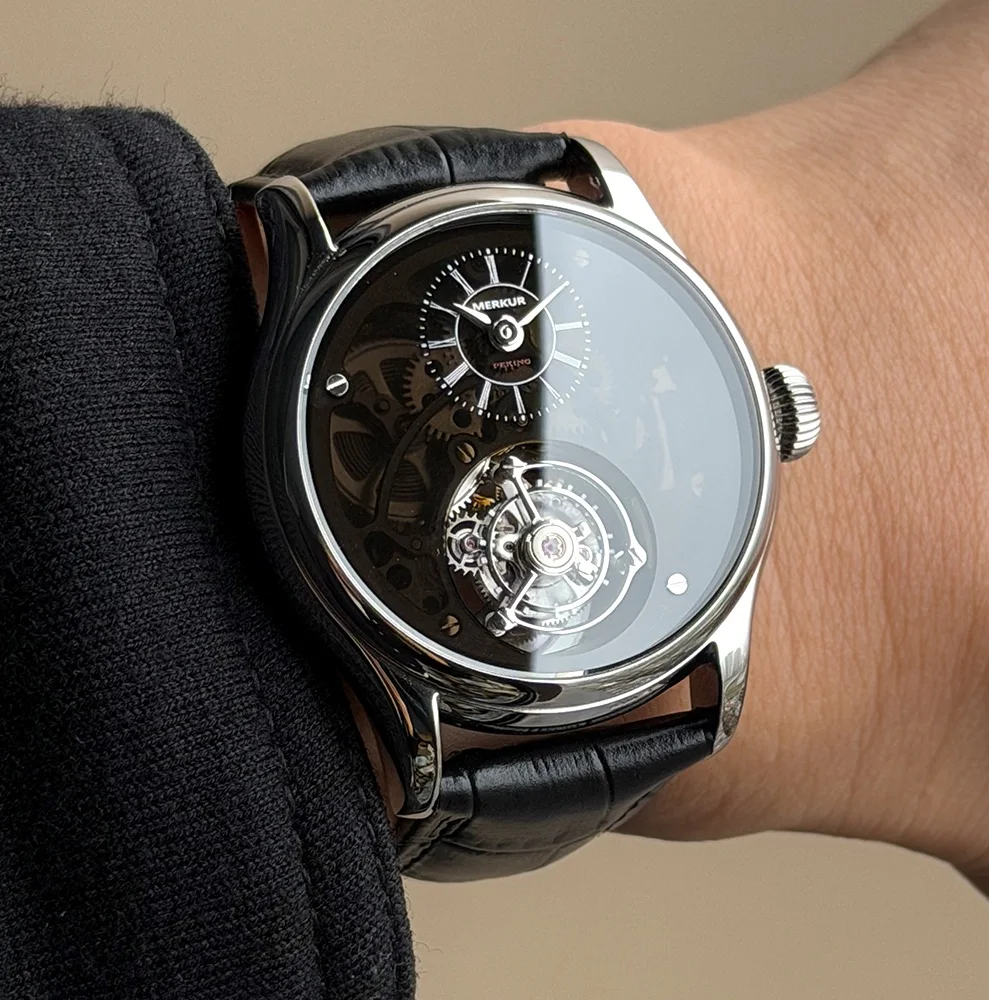 Merkur 100% Tourbillon Watch Transparency Skeleton Men's Sapphire Watch For Men Mechanical Wristwatches Relogio Masculino 42mm