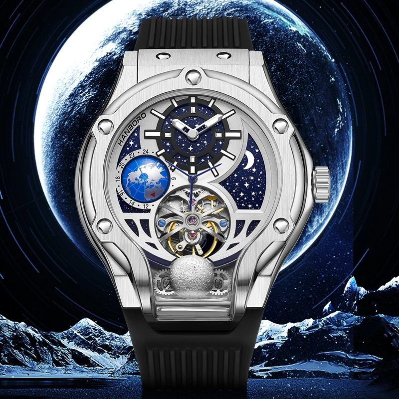 HANBORO fully automatic mechanical men's watch hollowed out wristwatch trend waterproof luminous watch