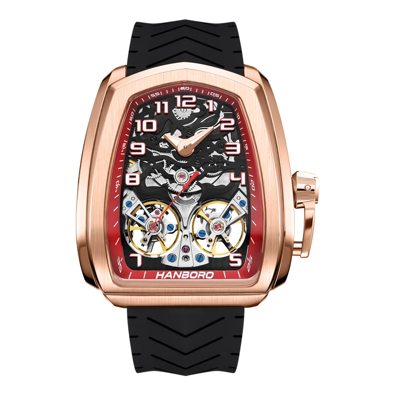 Hanboro Official Luxury Skeleton Automatic Mechanical Watch Men, 50M Waterproof Luminous Business Male Clock Reloj Hombre 985