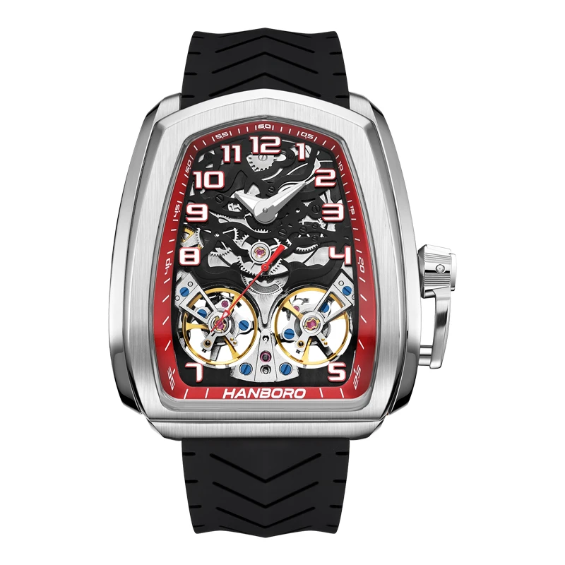 Hanboro Official Luxury Skeleton Automatic Mechanical Watch Men, 50M Waterproof Luminous Business Male Clock Reloj Hombre 985
