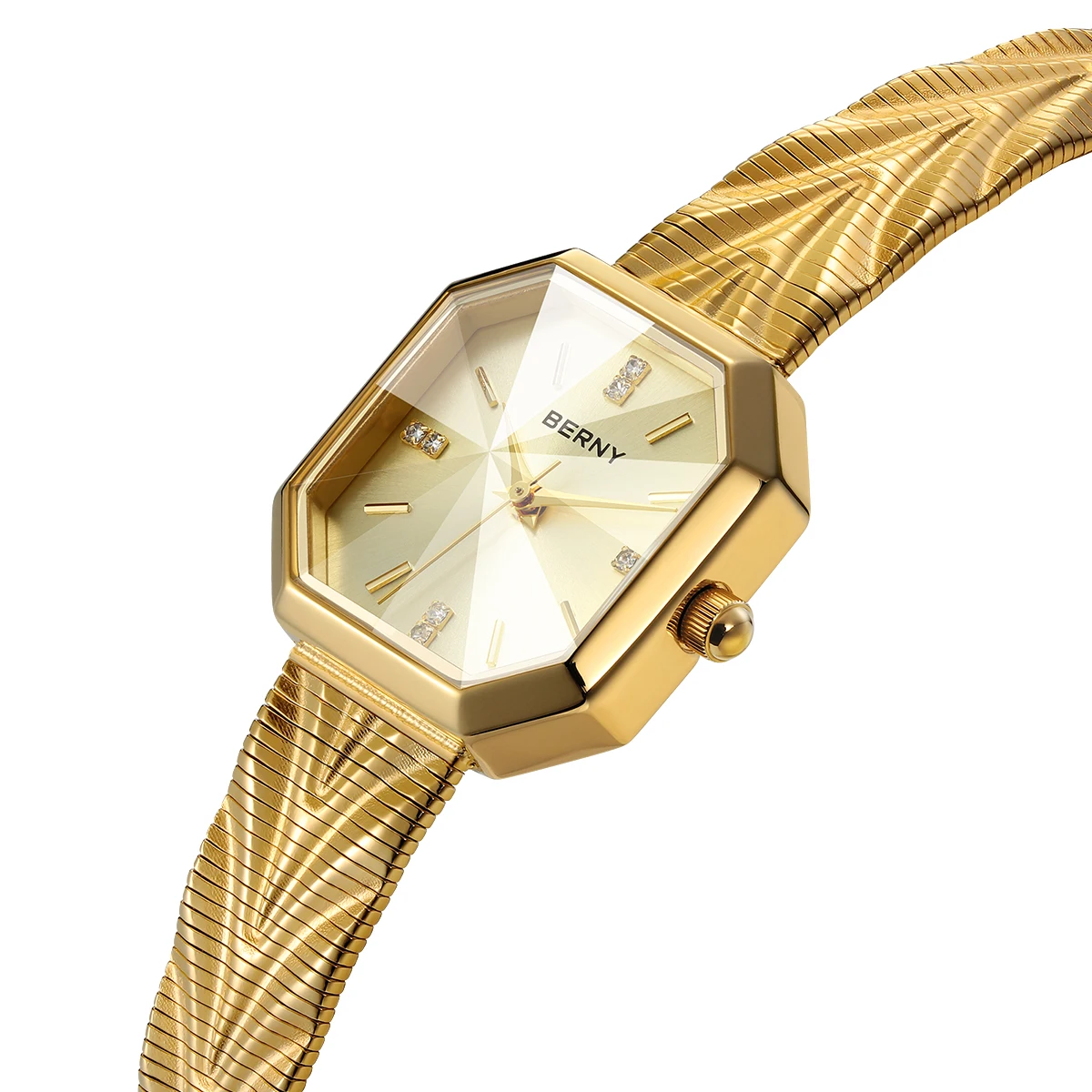 BERNY Gold Watch For Women Octagonal Ladies Quartz Wristwatches Stainless Steel Women Small Gold Watch Luxury Fashion Watches