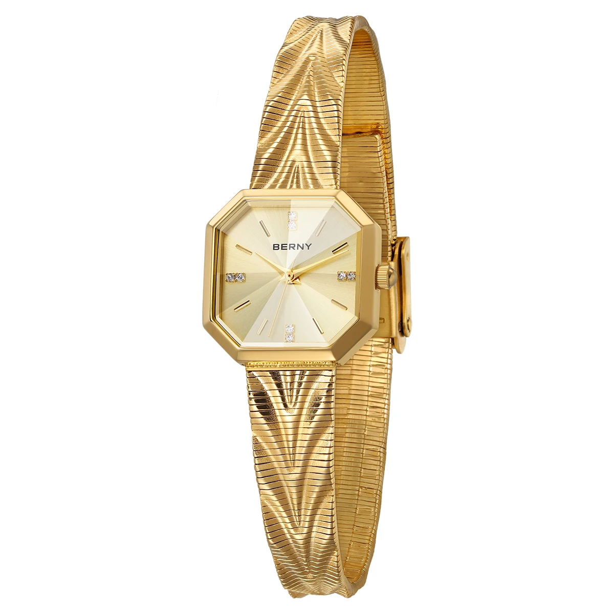 BERNY Gold Watch For Women Octagonal Ladies Quartz Wristwatches Stainless Steel Women Small Gold Watch Luxury Fashion Watches