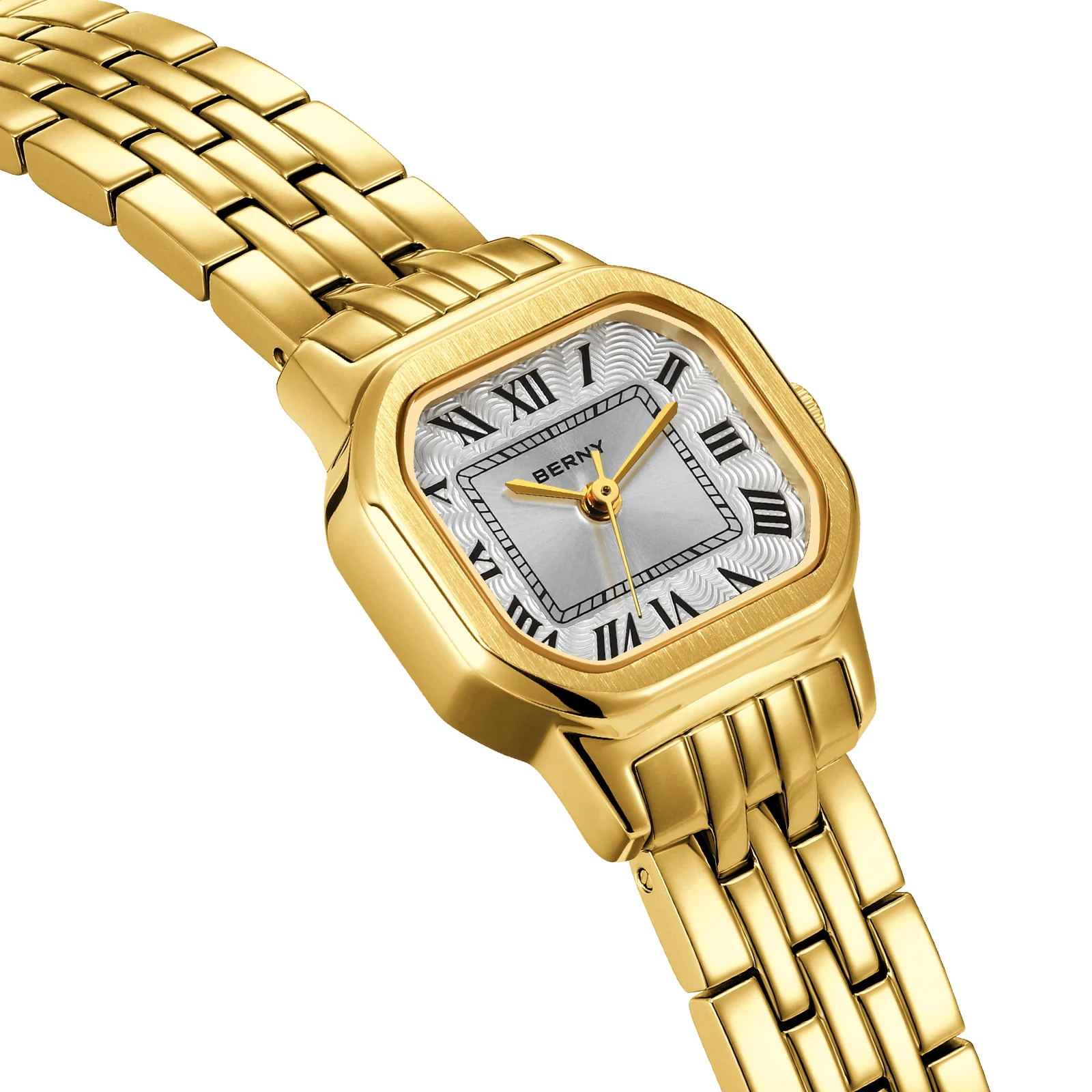 BERNY Watch For Women Square Small Dial Luxury Golden Fashion Casual Roman Classic Dress Quartz Watch Elegant Ladies Wristwatch