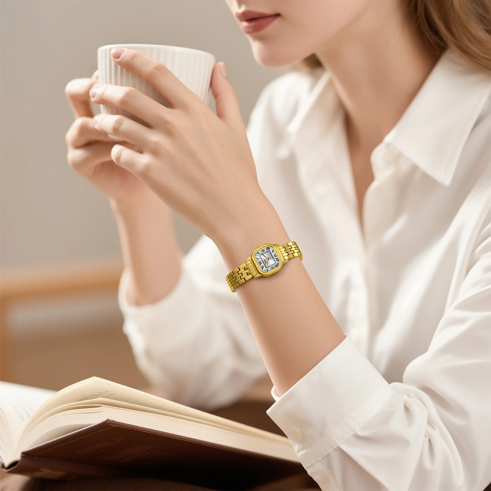 BERNY Watch For Women Square Small Dial Luxury Golden Fashion Casual Roman Classic Dress Quartz Watch Elegant Ladies Wristwatch