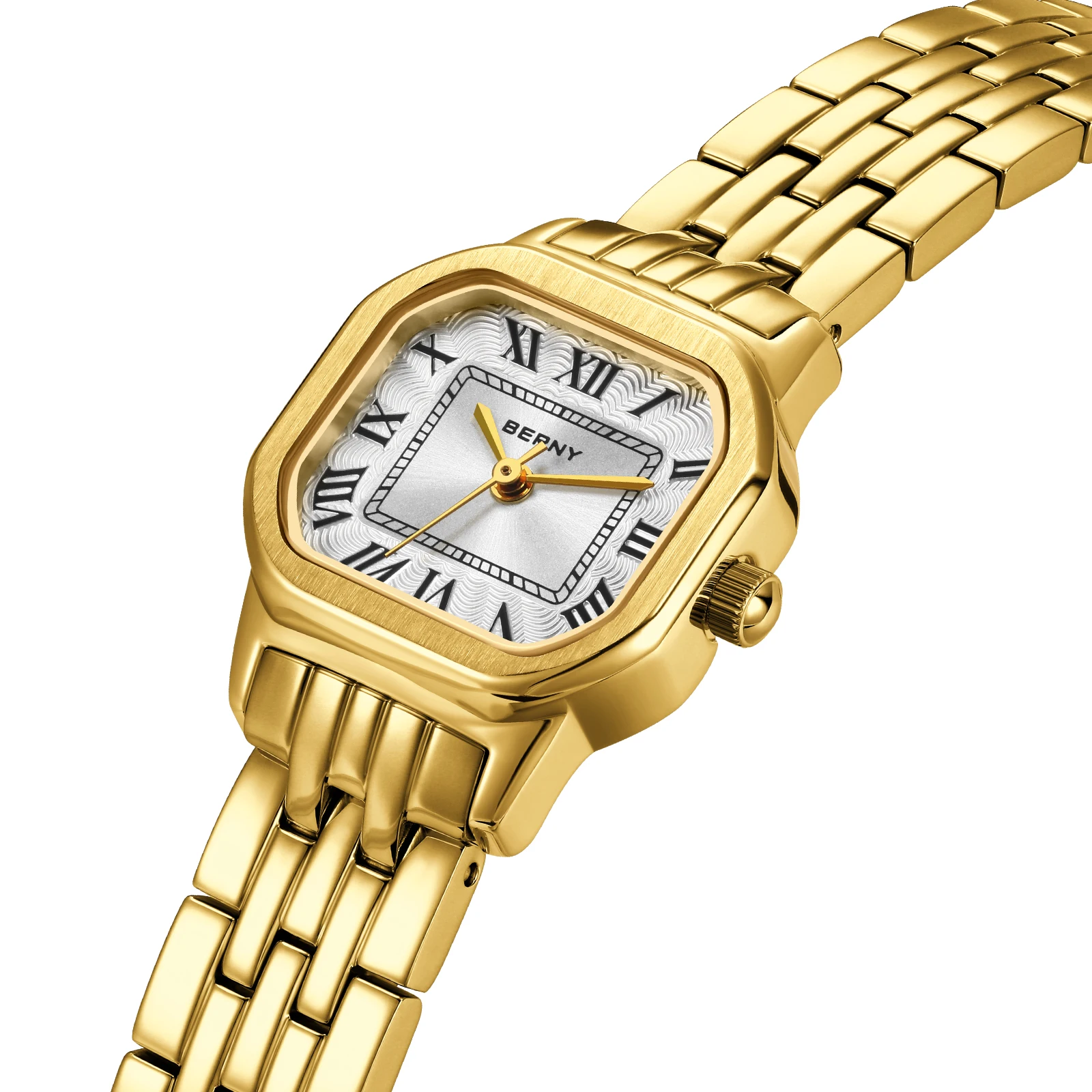 BERNY Watch For Women Square Small Dial Luxury Golden Fashion Casual Roman Classic Dress Quartz Watch Elegant Ladies Wristwatch