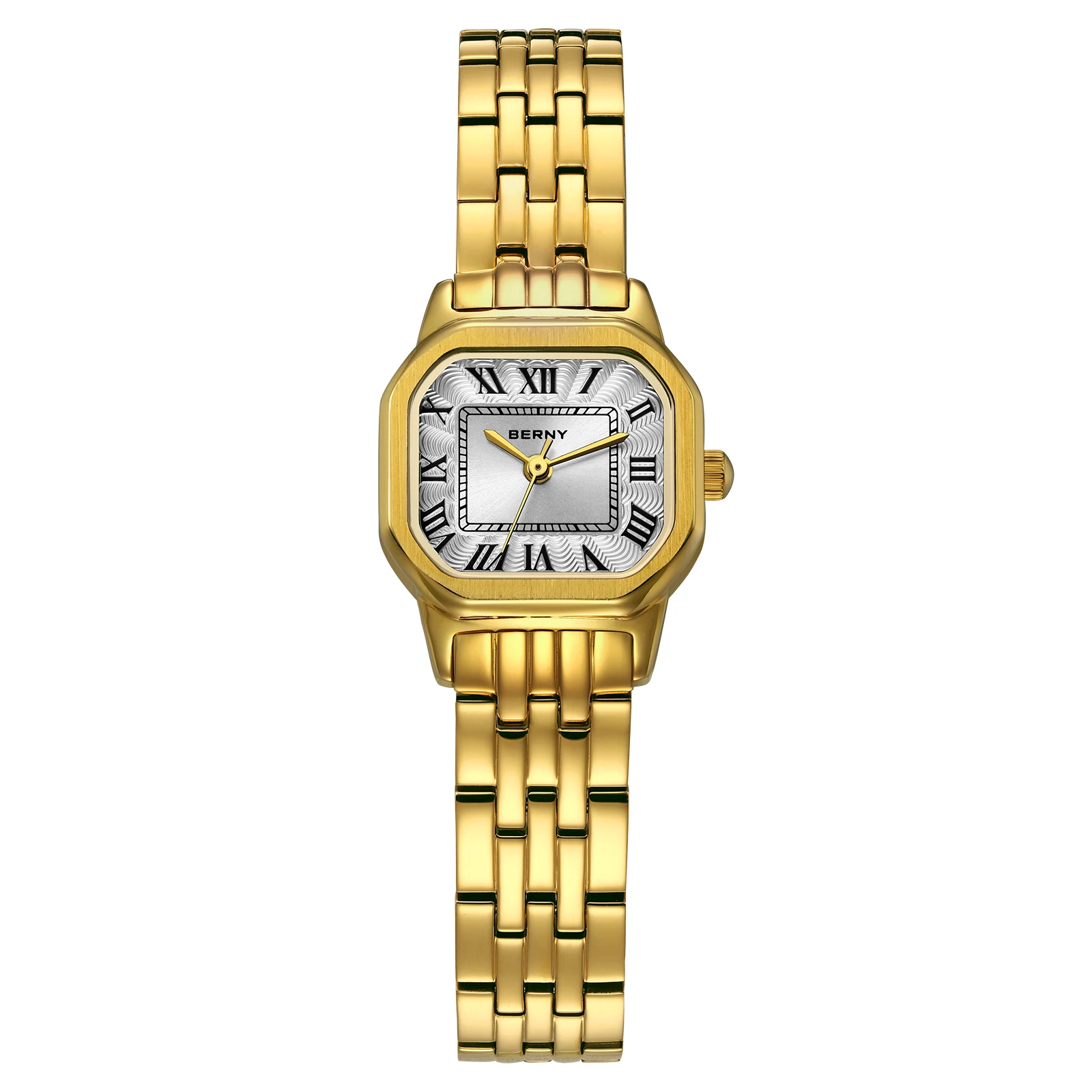 BERNY Watch For Women Square Small Dial Luxury Golden Fashion Casual Roman Classic Dress Quartz Watch Elegant Ladies Wristwatch