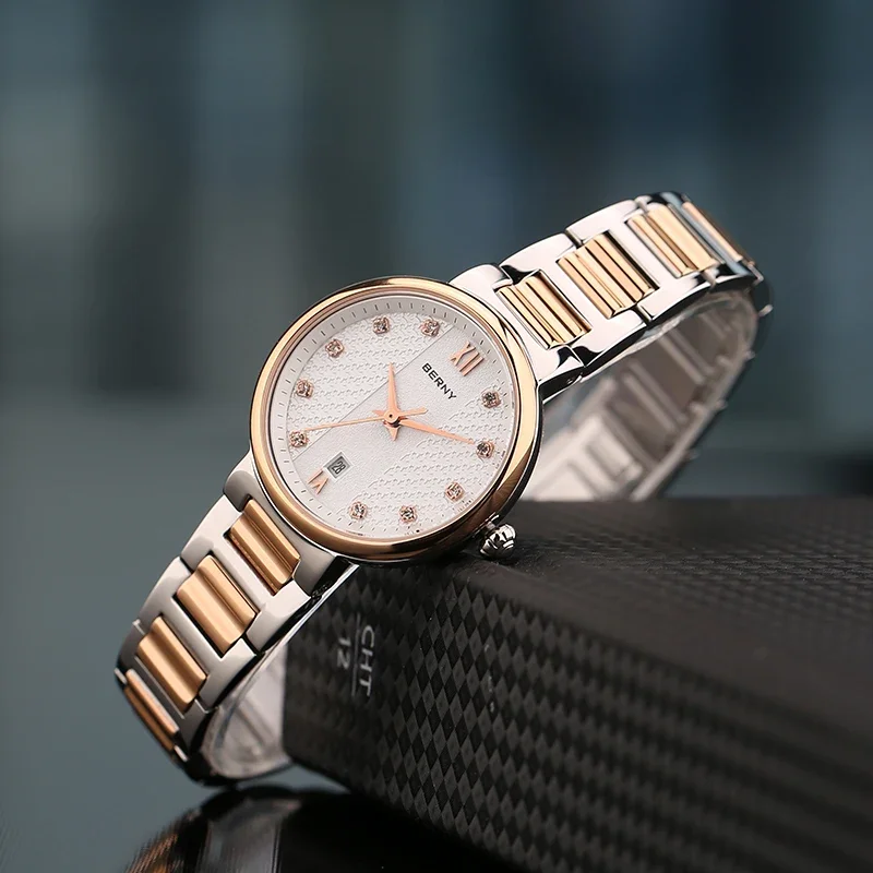 BERNY Watch For Women Japan Quartz Movement Ladies Fashion Diamond Wristwatch Sapphire Glass Calendar Feminino Reloj Waterpoof