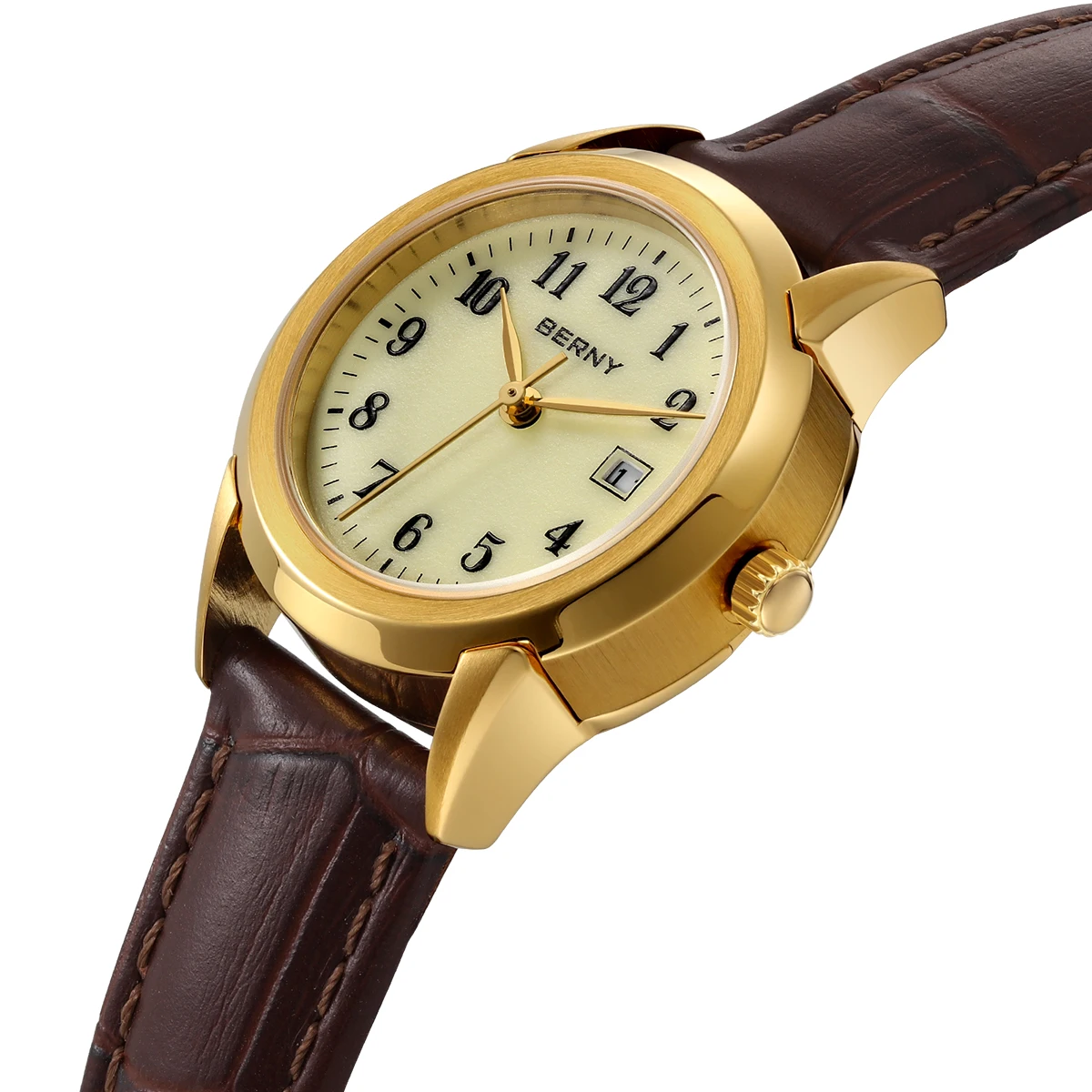 BENRY Golden Women's Quartz Watch Fashion Ladies Wristwatch Luminous Top Display Dial Leather Strap Waterproof Women Watches