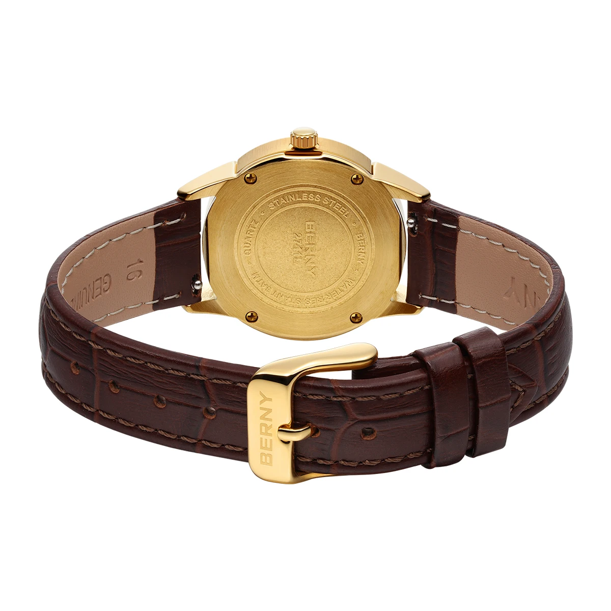 BENRY Golden Women's Quartz Watch Fashion Ladies Wristwatch Luminous Top Display Dial Leather Strap Waterproof Women Watches