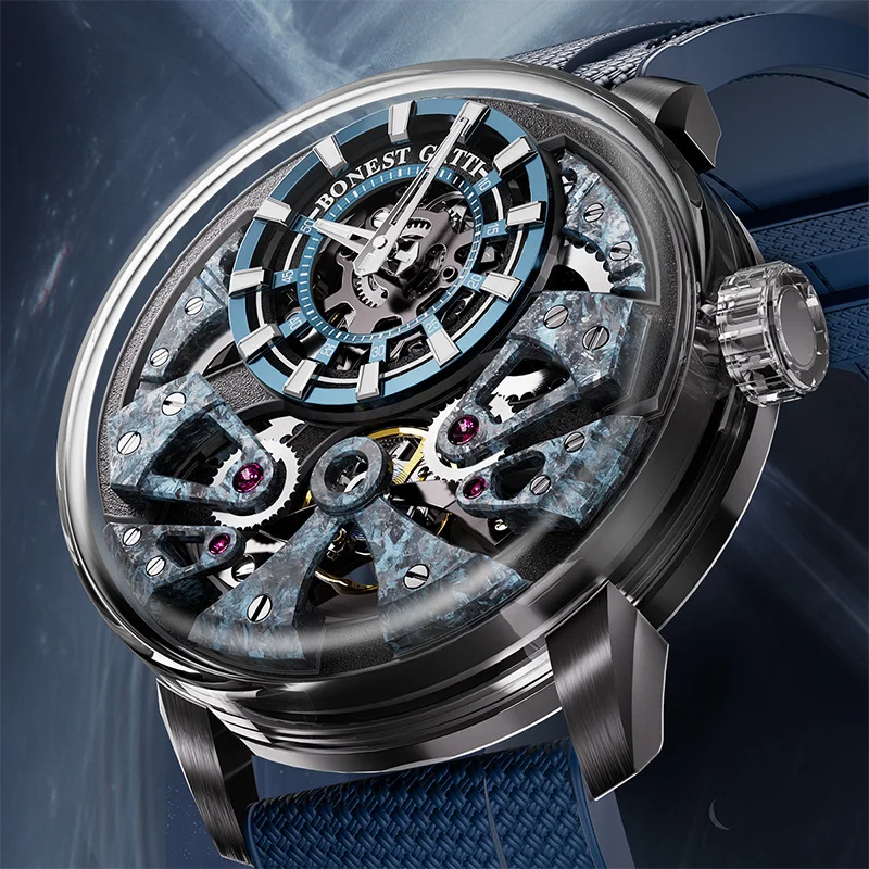 BONEST GATTI Men Automatic Mechanical Watch Sapphire Glass 316 Stainless Steel Skeleton German Brand watches waterproof