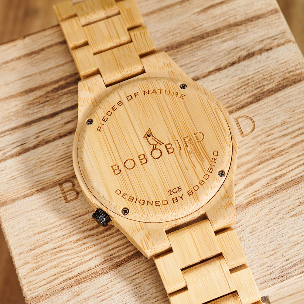 BOBO BIRD GT176 Bamboo Quartz Watch – Color Printed, Numberless Dial, 44mm
