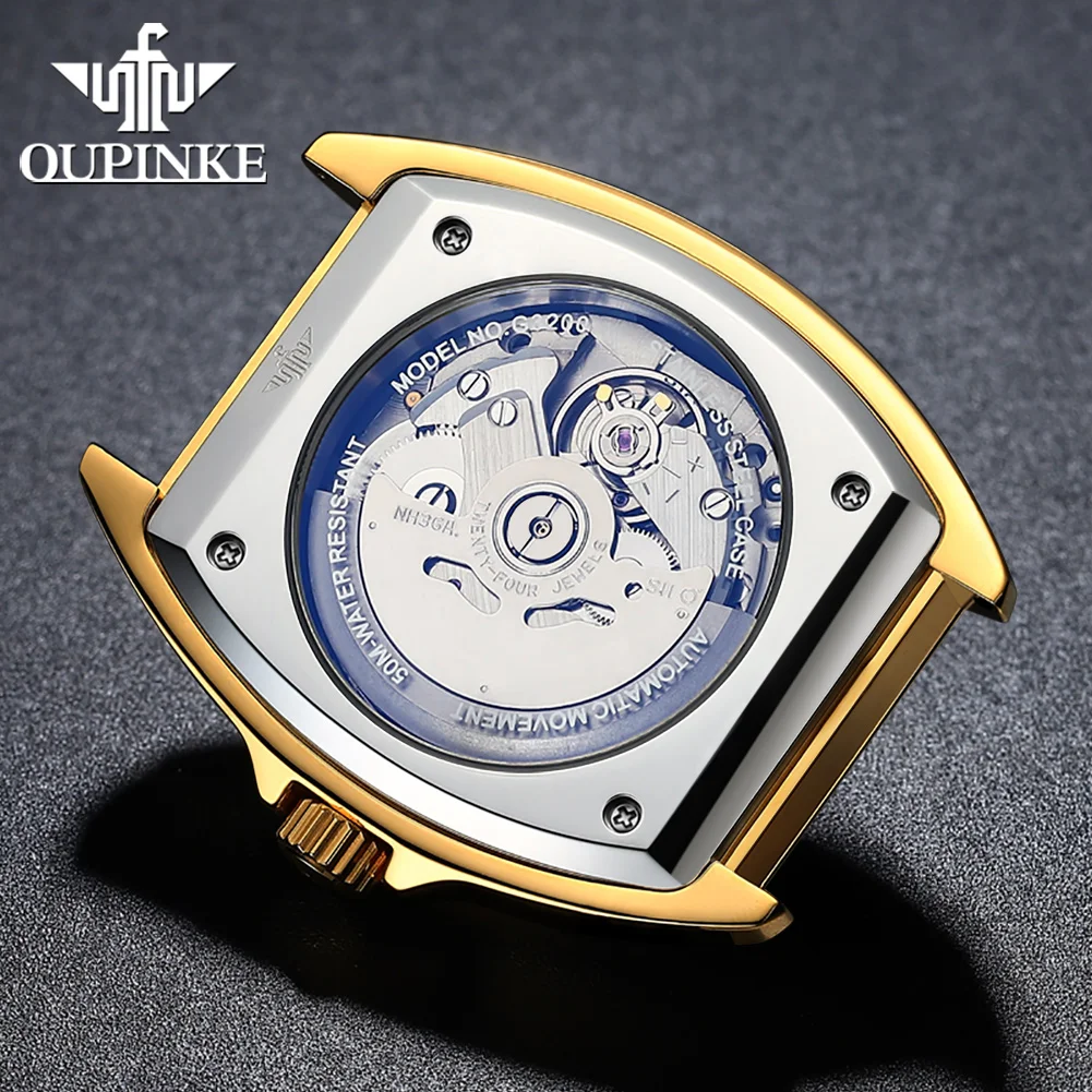 OUPINKE 3200 Geyashi Tonneau Automatic Watch – NH36A, Synthetic Sapphire, Tungsten Steel Bracelet