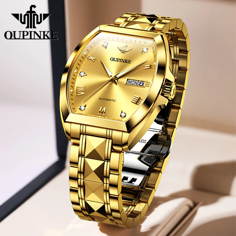 OUPINKE 3200 Geyashi Tonneau Automatic Watch – NH36A, Synthetic Sapphire, Tungsten Steel Bracelet