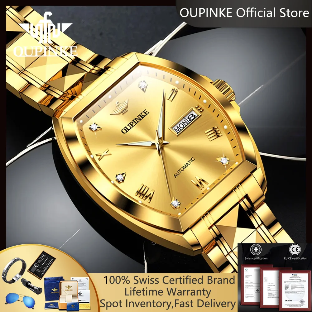 OUPINKE 3200 Geyashi Tonneau Automatic Watch – NH36A, Synthetic Sapphire, Tungsten Steel Bracelet