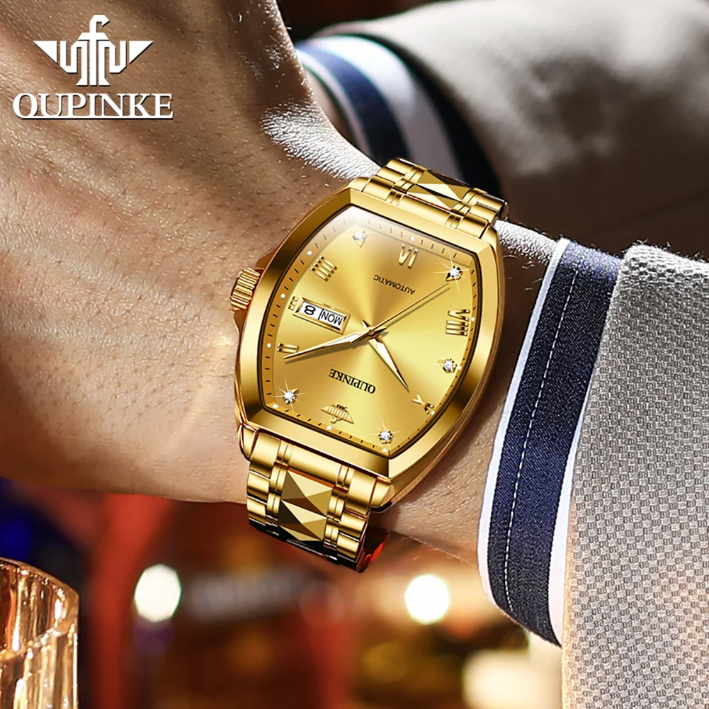 OUPINKE 3200 Geyashi Tonneau Automatic Watch – NH36A, Synthetic Sapphire, Tungsten Steel Bracelet