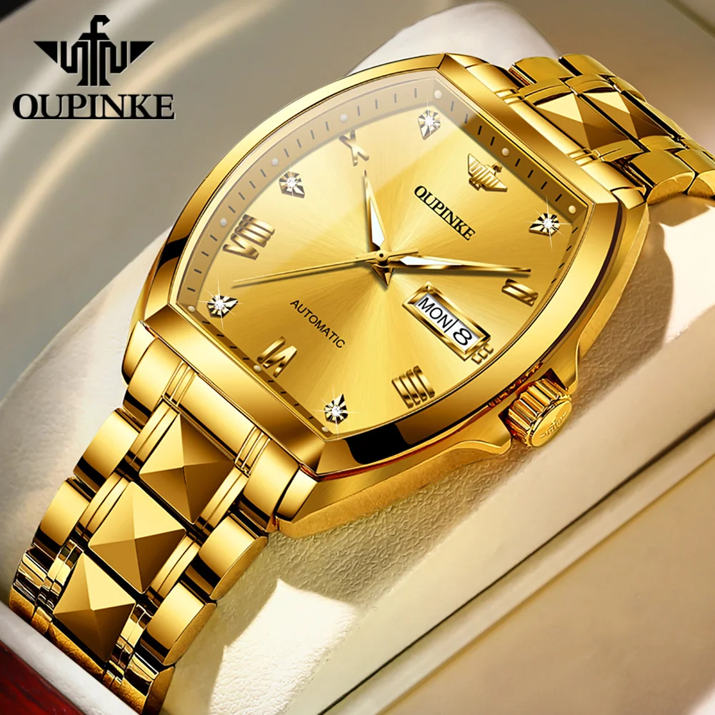 OUPINKE 3200 Geyashi Tonneau Automatic Watch – NH36A, Synthetic Sapphire, Tungsten Steel Bracelet