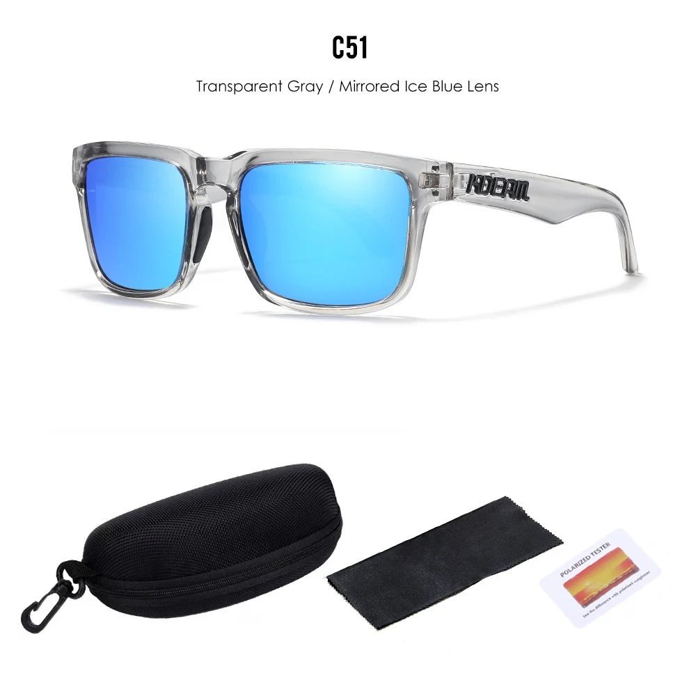 Stylish transparent gray sunglasses with mirrored ice blue lenses for a modern look.