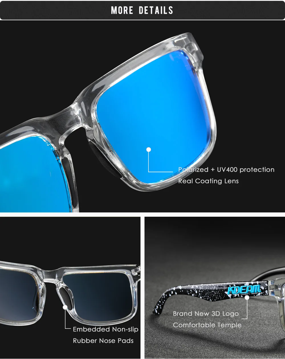 Blue mirrored sunglasses with UV protection and real coating lens.