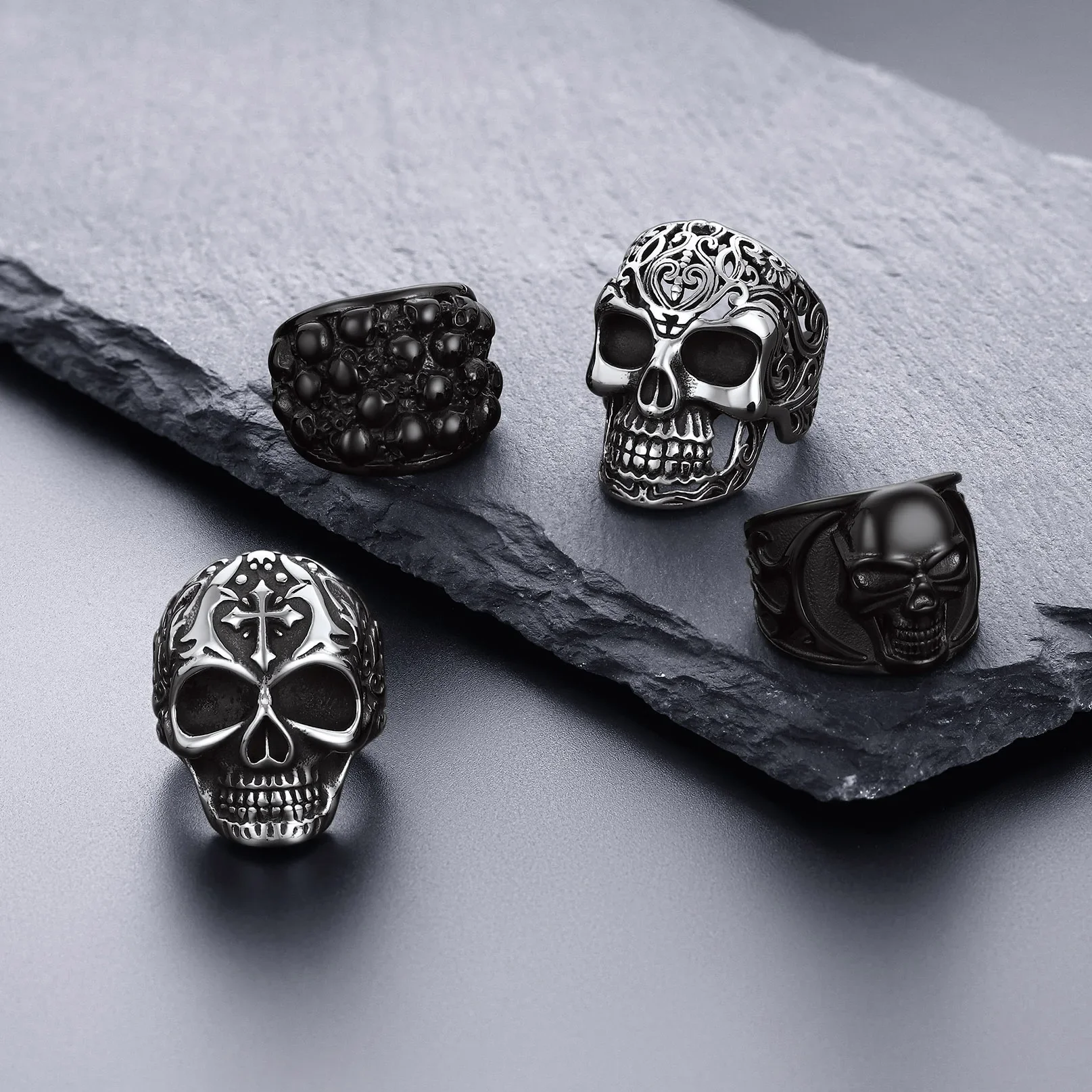 Stainless Steel Skull Rings Collection – Gothic Punk Skeleton Rings, US 7–14