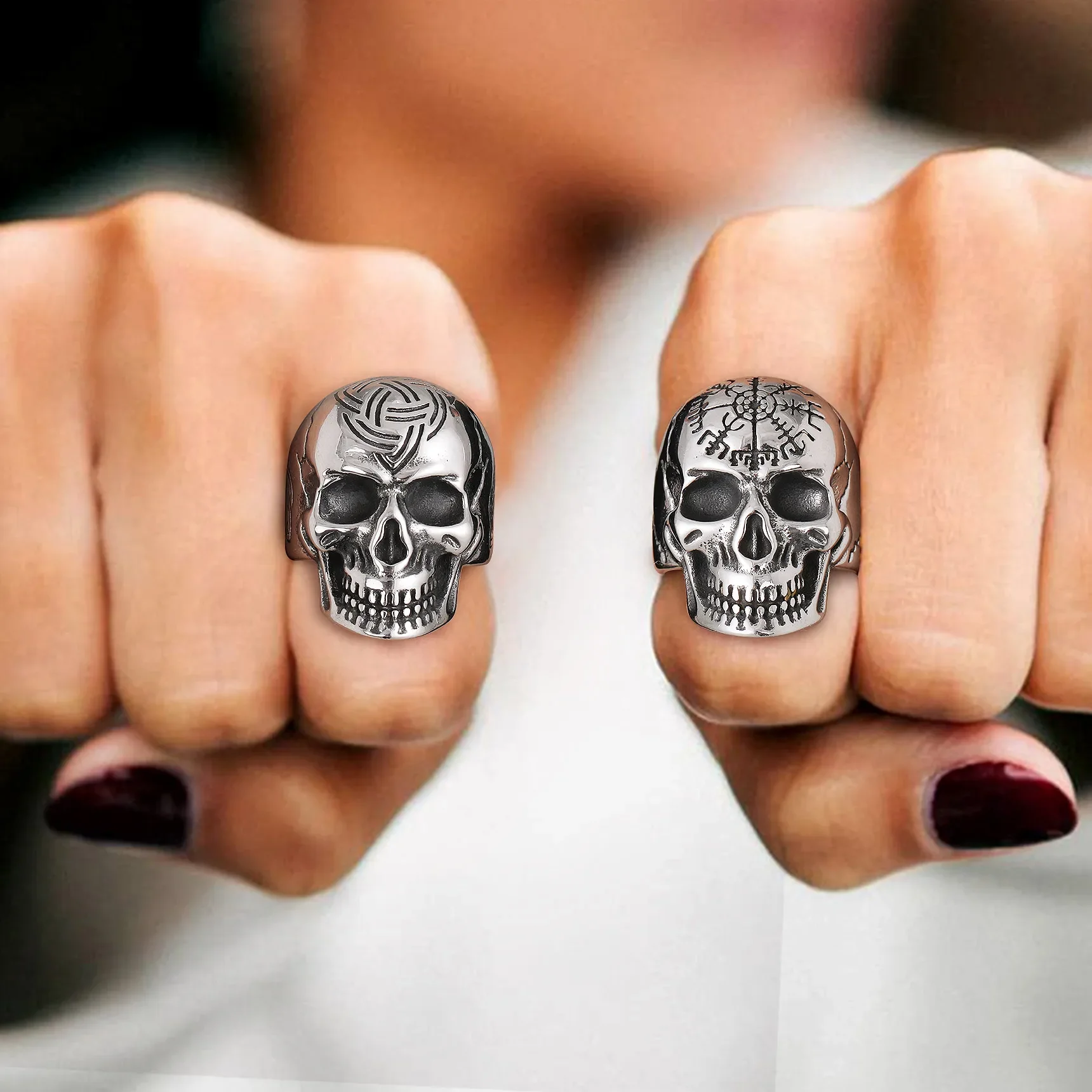 Stainless Steel Skull Rings Collection – Gothic Punk Skeleton Rings, US 7–14
