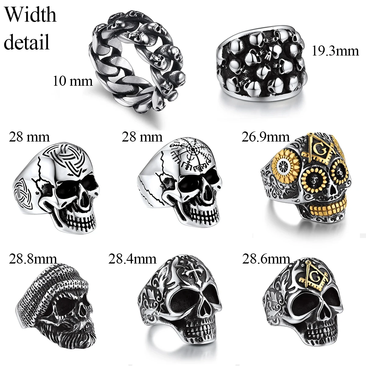 Stainless Steel Skull Rings Collection – Gothic Punk Skeleton Rings, US 7–14
