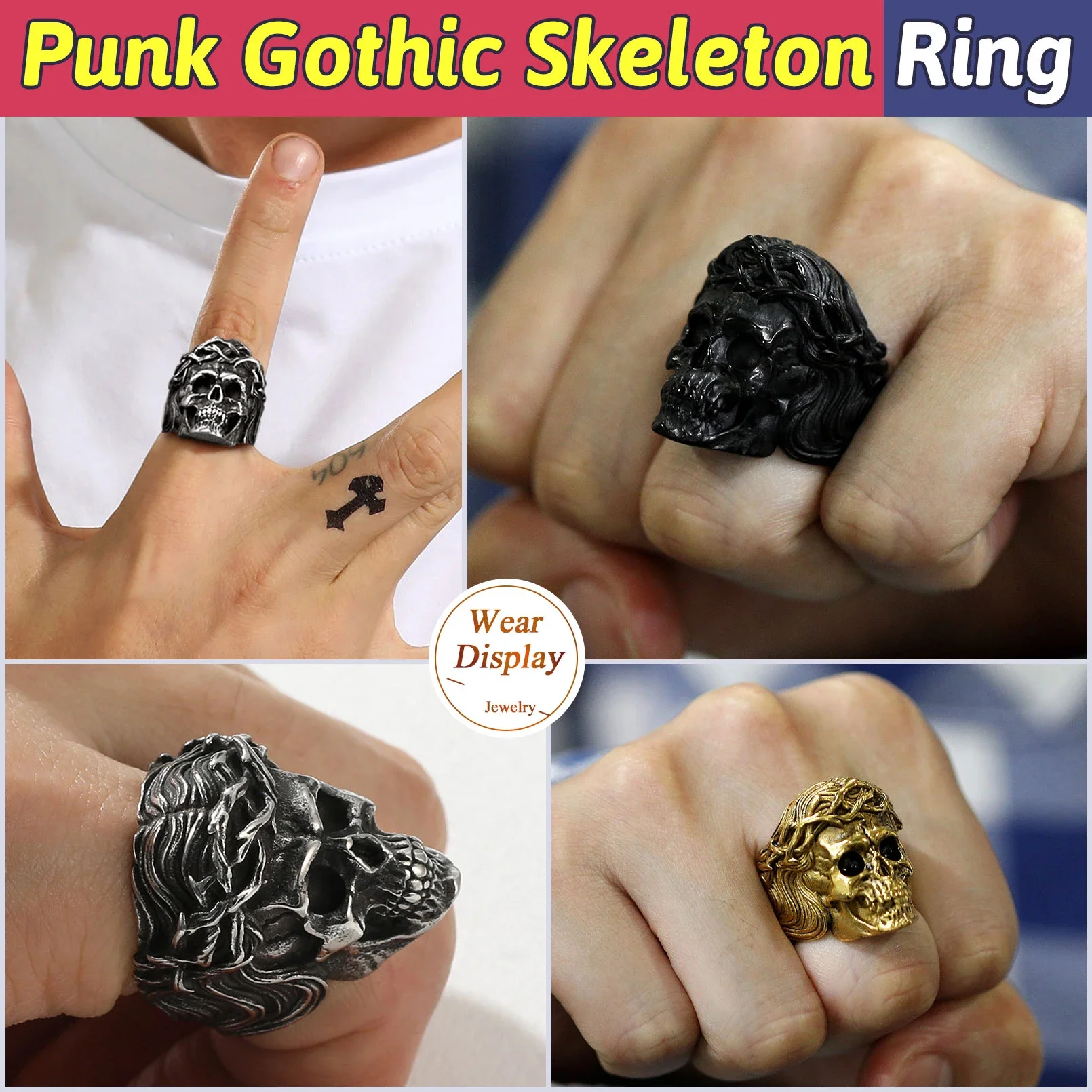 Stainless Steel Skull Rings Collection – Gothic Punk Skeleton Rings, US 7–14