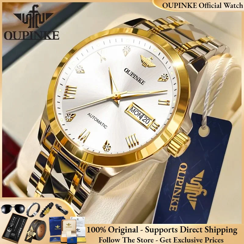 OUPINKE 3171 Geyashi Automatic Watch – NH36A, Round, Tungsten Steel Bracelet, Day-Date