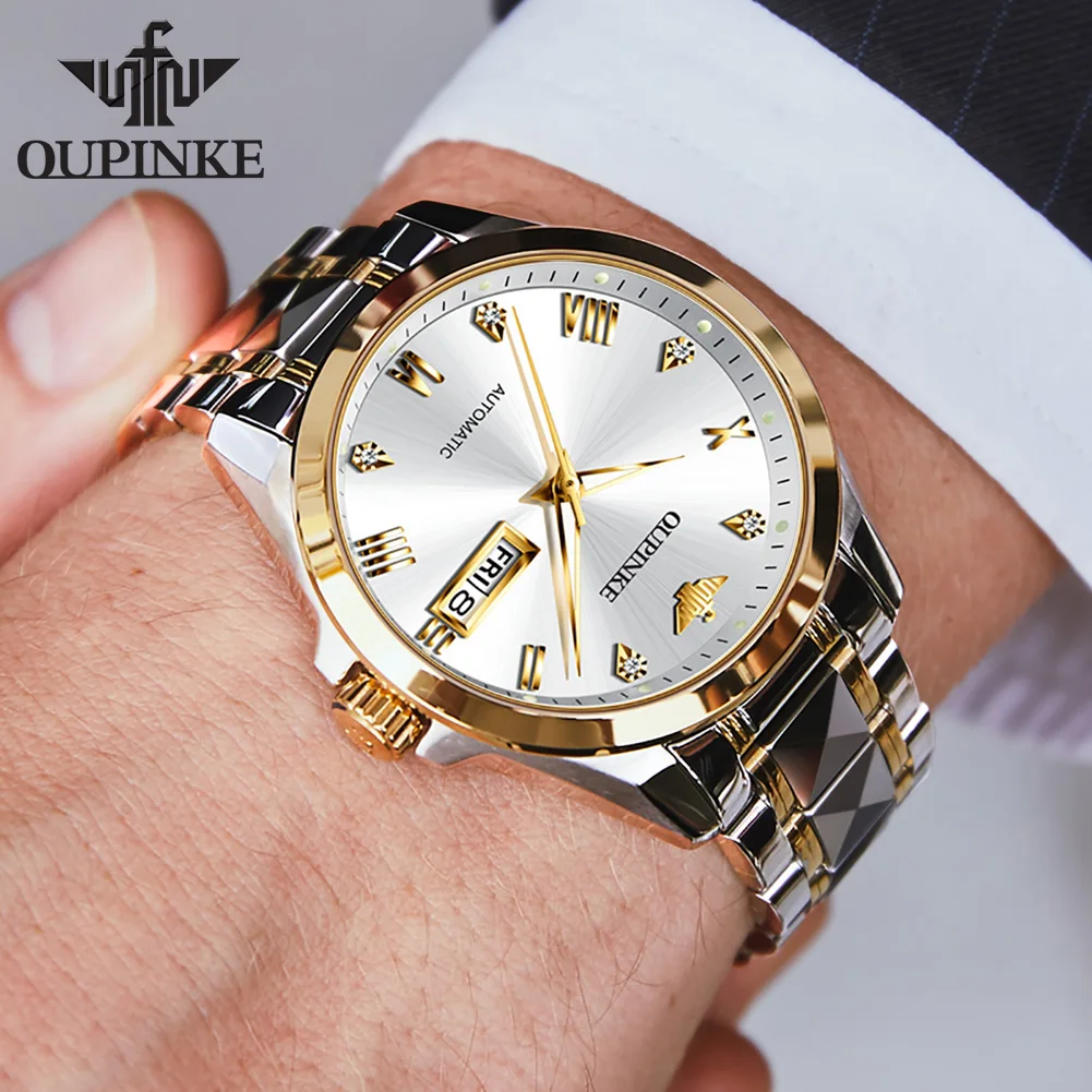 OUPINKE 3171 Geyashi Automatic Watch – NH36A, Round, Tungsten Steel Bracelet, Day-Date