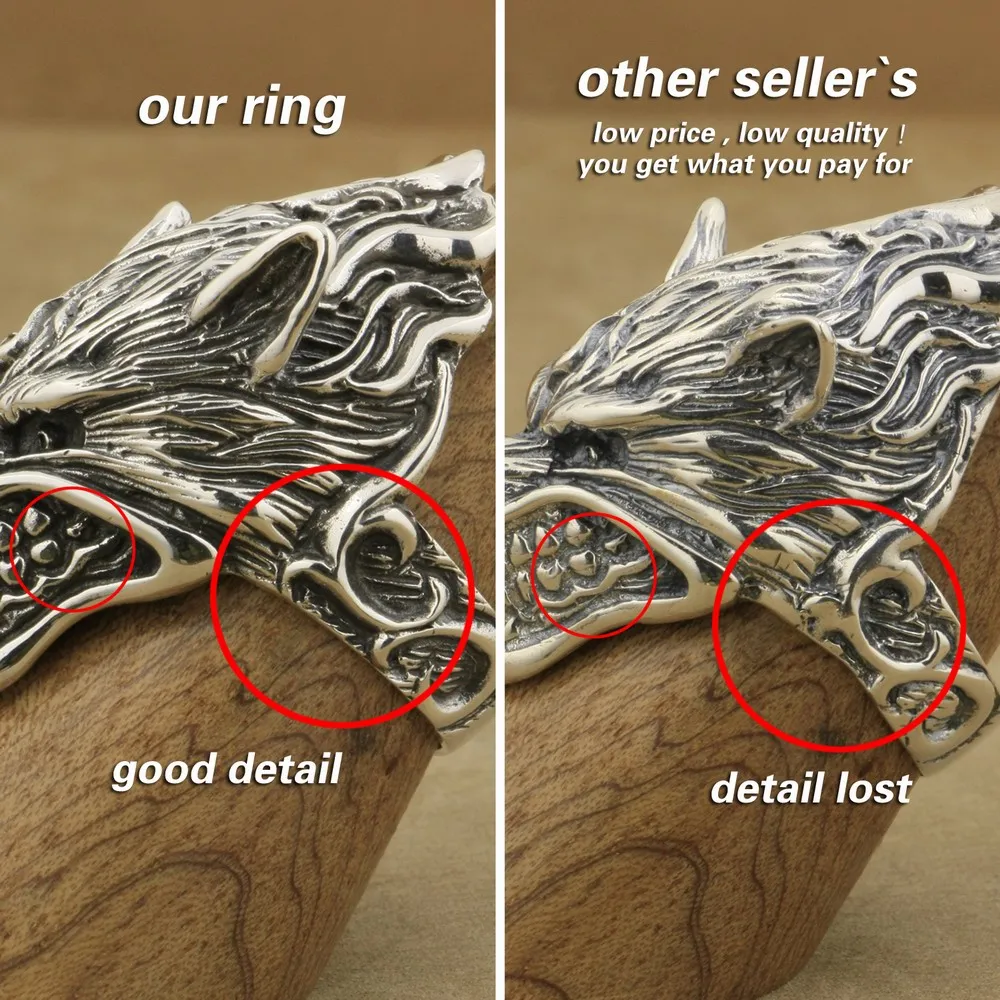 Werewolf Ring – 925 Sterling Silver Grinning Wolf Head, Handmade Gothic Punk