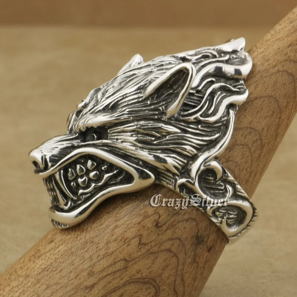 Werewolf Ring – 925 Sterling Silver Grinning Wolf Head, Handmade Gothic Punk