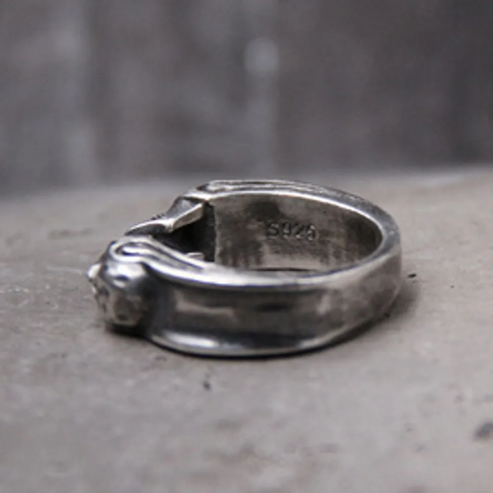 Skull Whisperer Double Skull Gothic Ring — S925 Sterling Silver, 5.5mm, Open Resizable, 7g