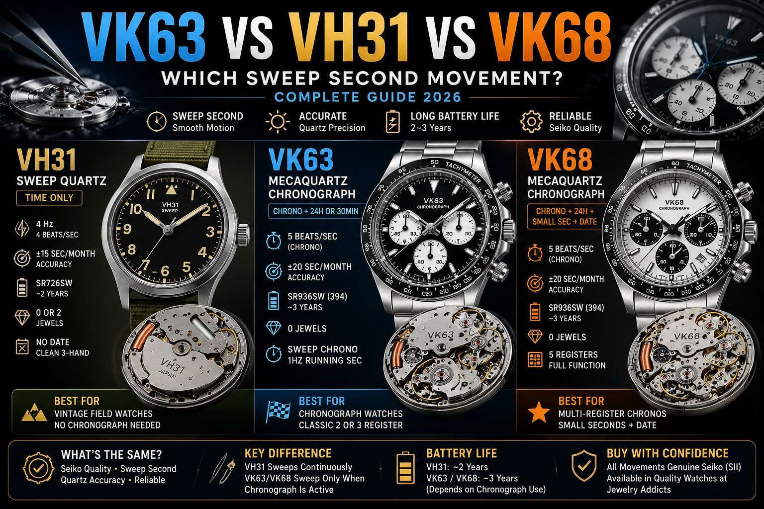 VK63 vs VH31 vs VK68 — Which Sweep Second Movement Complete Guide